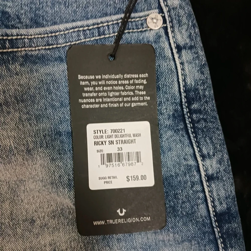True Religion Jeans Men's Light Delightful Wash Ricky‎ Relaxed Straight Sz 33x34